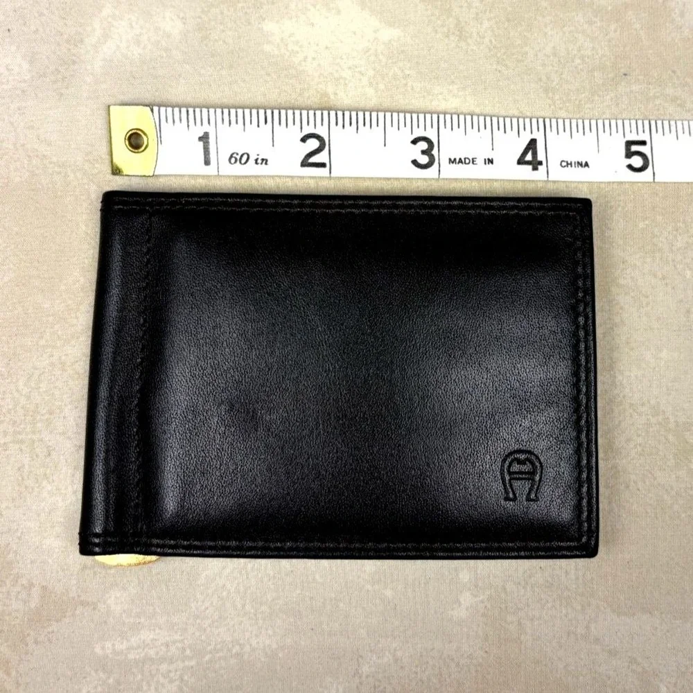 Etienne Aigner Leather Bifold Wallet with Gold Money Clip, Classic & Slim